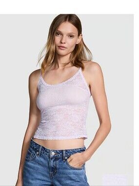 PINK Victoria's Secret Pretty Perfect Lilac  Lace Tank Top Medium 🆕